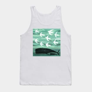 Whale and baby with flying birds Tank Top